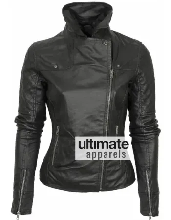Barney Designer Women's Leather Asymmetric Biker Jacket Barney Designer Women's Leather Asymmetric Biker Jacket