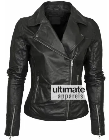 Barney Designer Women's Leather Asymmetric Biker Jacket