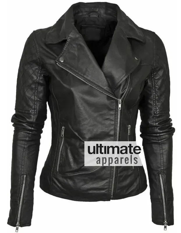 Barney Designer Women's Leather Asymmetric Biker Jacket Barney Designer Women's Leather Asymmetric Biker Jacket