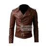 Slim Fit Belted Rider Brown Leather Jacket