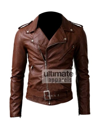 Slim Fit Belted Rider Brown Leather Jacket