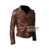 Slim Fit Belted Rider Brown Leather Jacket