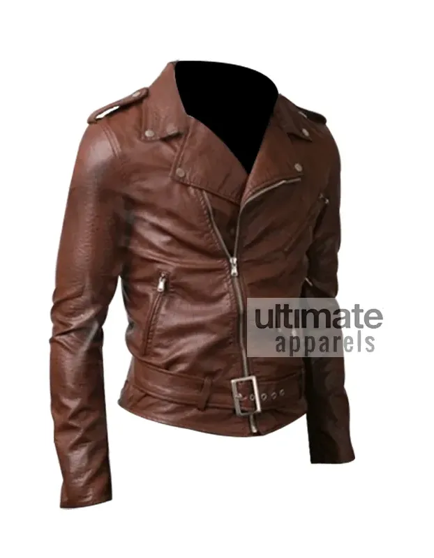 Slim Fit Belted Rider Brown Leather Jacket