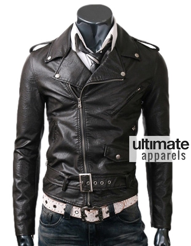 Belted Rider Men's Slim Fit Biker Black Leather Jacket Belted Rider Men's Slim Fit Biker Black Leather Jacket
