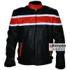 Men's Black Heavy Biker Leather Jacket With Orange Stripes