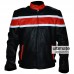 Men's Black Heavy Biker Leather Jacket With Orange Stripes