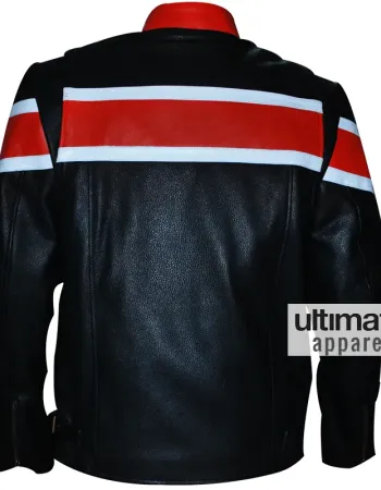 Men's Black Heavy Biker Leather Jacket With Orange Stripes