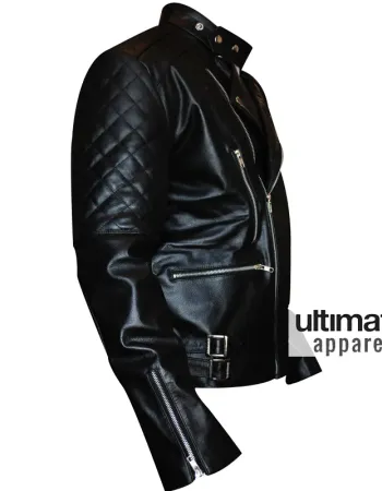 Brando Men's Vintage Quilted Black Biker Leather Jacket