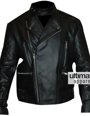 Brando Men's Vintage Quilted Black Biker Leather Jacket