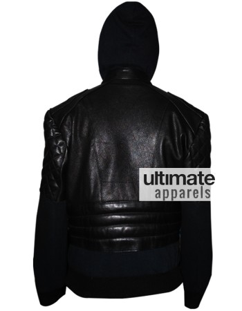 Chris Brown Designers Black Hooded Leather Jacket
