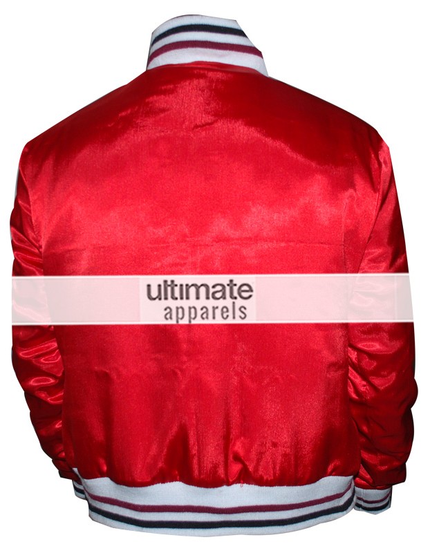 Homme Men's Red Bomber Varsity Satin Jacket Homme Men's Red Bomber Varsity Satin Jacket