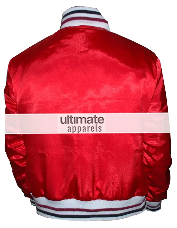 Homme Men's Red Bomber Varsity Satin Jacket Homme Men's Red Bomber Varsity Satin Jacket