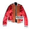 Homme Men's Red Bomber Varsity Satin Jacket Homme Men's Red Bomber Varsity Satin Jacket
