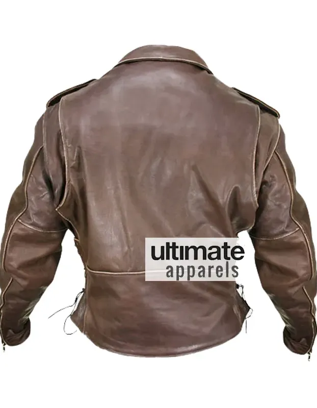 Brando Heavy Duty Distressed Brown Biker Leather Jacket: