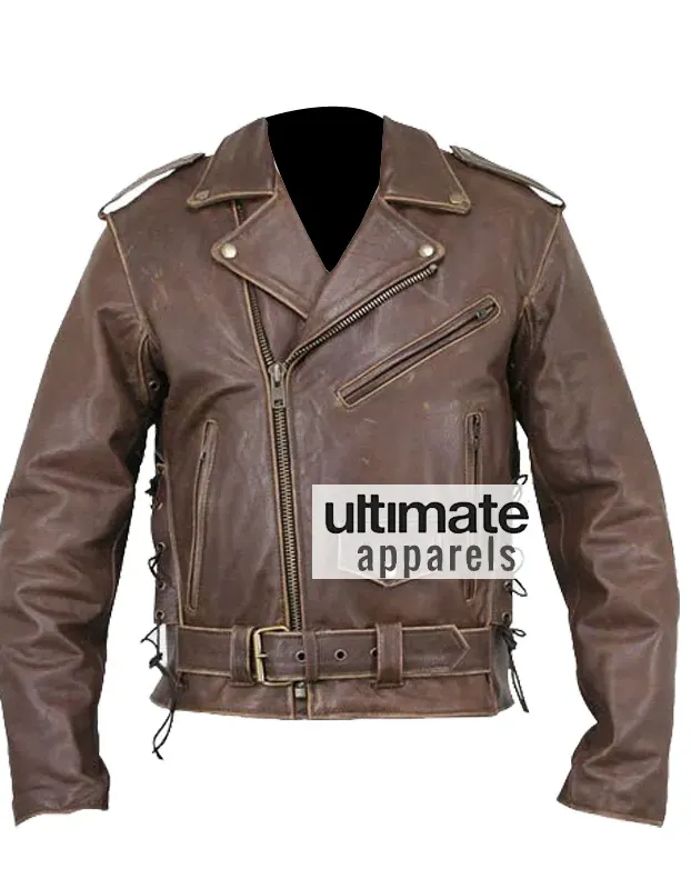 Brando Heavy Duty Distressed Brown Biker Leather Jacket:
