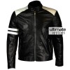 Men's Mayhem Black Fight Club Biker White Stripes Leather Jacket