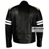 Men's Mayhem Black Fight Club Biker White Stripes Leather Jacket