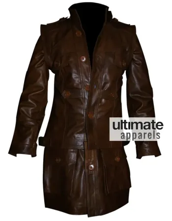 Defiance Grant Bowler Nolan Long Distressed Leather Jacket