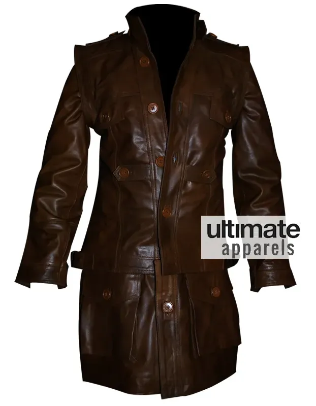 Defiance Grant Bowler Nolan Long Distressed Leather Jacket