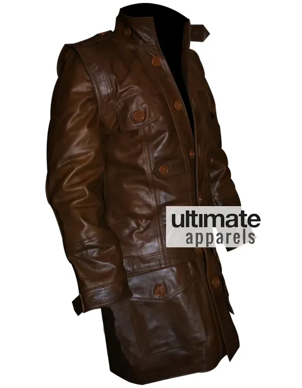 Defiance Grant Bowler Nolan Long Distressed Leather Jacket