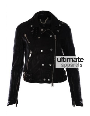 Keira Knightley Burberry Prorsum Black Quilted Leather Jacket