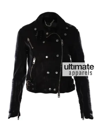 Keira Knightley Burberry Prorsum Black Quilted Leather Jacket