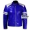 Men Blue Leather Motorcycle Jacket With White Stripes