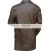 Mens Distressed Brown Trench Leather Blazer Jacket