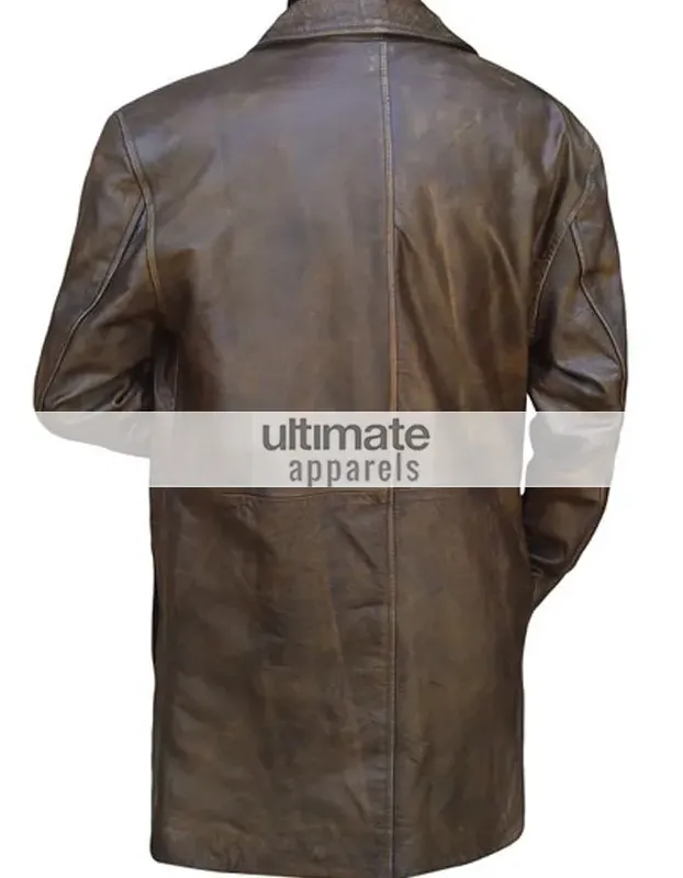 Mens Distressed Brown Trench Leather Blazer Jacket