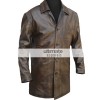 Mens Distressed Brown Trench Leather Blazer Jacket