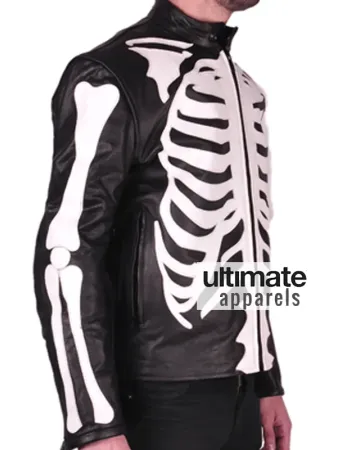 Skeleton Bones Sketch Motorcycle Black Leather Jackets