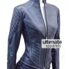 Womens Petite Brando Leather Motorcycle Blue Jacket