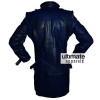 Heavy Men's Navy Blue Long Real Leather Coat