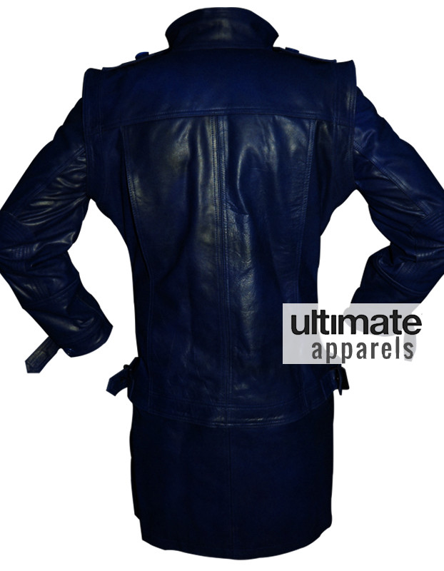 Heavy Men's Navy Blue Long Real Leather Coat