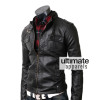 Slim Fit Men's Strap Pocket Real Black Leather Jacket