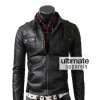 Slim Fit Men's Strap Pocket Real Black Leather Jacket
