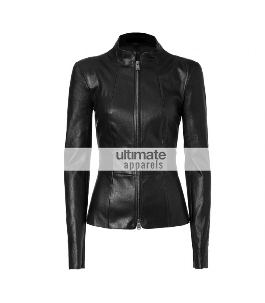 Slim Fit Women Black Rivet Motorcycle Leather Jacket