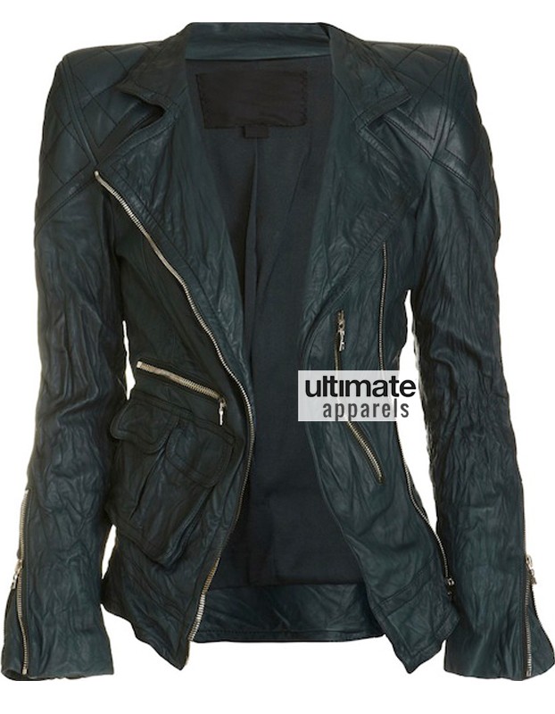 Victoria Beckham Marc-Jacob Women Green Leather Jacket Victoria Beckham Marc-Jacob Women Green Leather Jacket