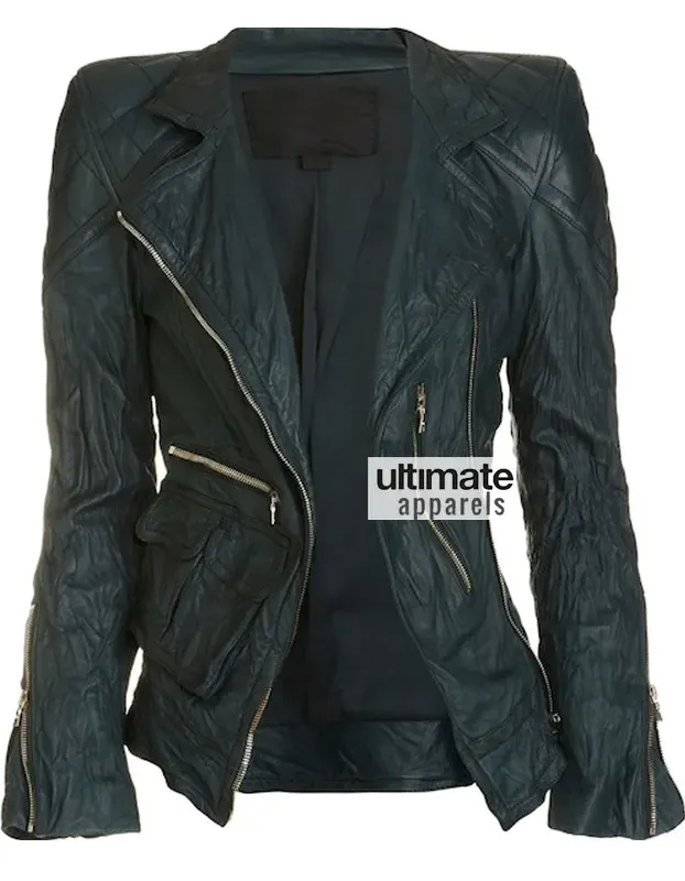 Victoria Beckham Marc-Jacob Women Green Leather Jacket