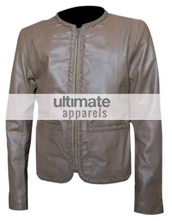 Women Slim-Fit Stylish Biker Grey Leather Jacket