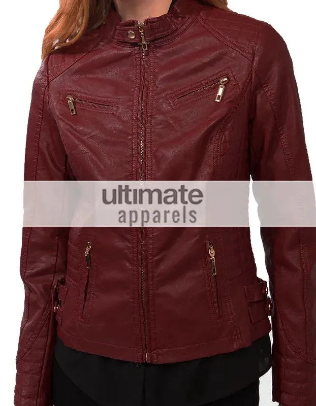 Ladies Burgundy Forever 21 Quilted Bomber Biker Jacket Ladies Burgundy Forever 21 Quilted Bomber Biker Jacket