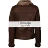 Women's Dark Brown Leather Jacket With Fur Collar 