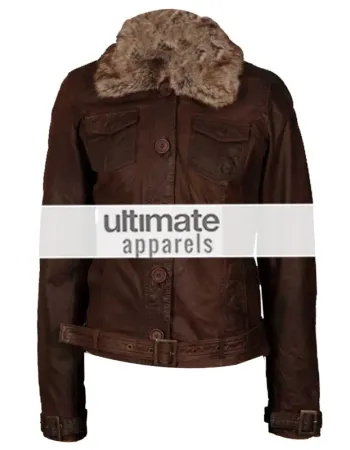 Women's Dark Brown Leather Jacket With Fur Collar 