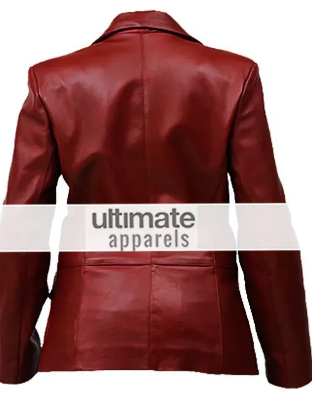 Women Dark Red Fitted Leather Blazer Short Coat Women Dark Red Fitted Leather Blazer Short Coat