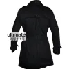 Women's Double Breasted Belted Mac Style Black Jacket Women's Double Breasted Belted Mac Style Black Jacket