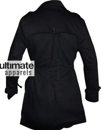 Women's Double Breasted Belted Mac Style Black Jacket