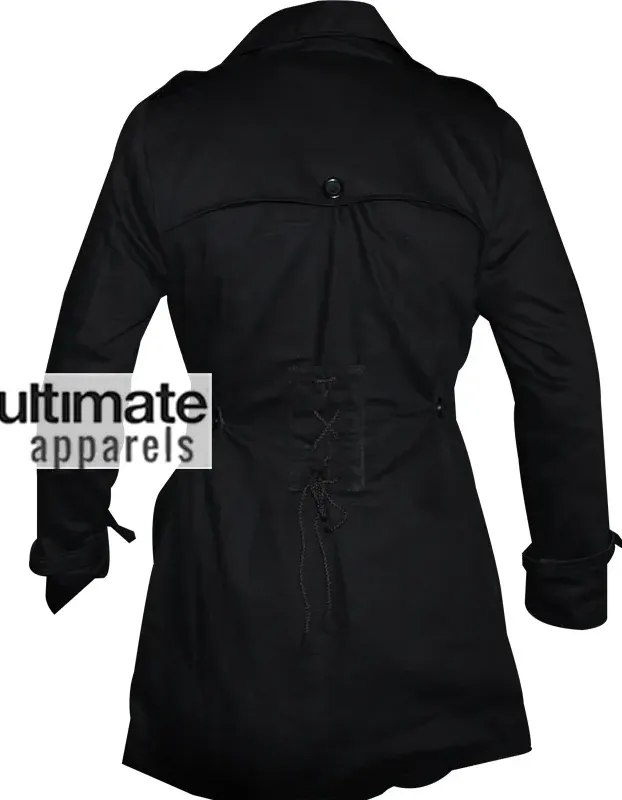 Women's Double Breasted Belted Mac Style Black Jacket Women's Double Breasted Belted Mac Style Black Jacket