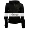 Women Hooded Black Leather Bomber Jacket 