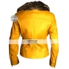 Female Yellow Leather Jacket With Fur Collar