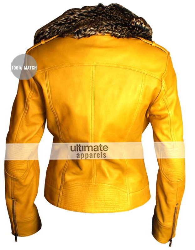 Female Yellow Leather Jacket With Fur Collar Female Yellow Leather Jacket With Fur Collar
